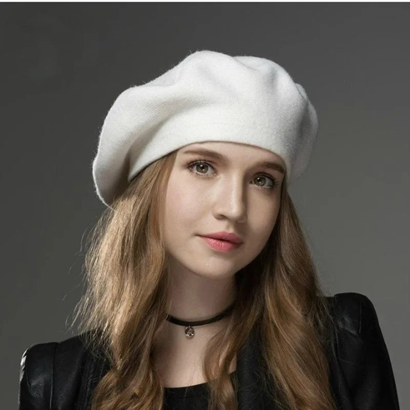 Women's Wool Knitted Beret Hat with Rhinestone Accents