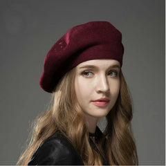 Women's Wool Knitted Beret Hat with Rhinestone Accents