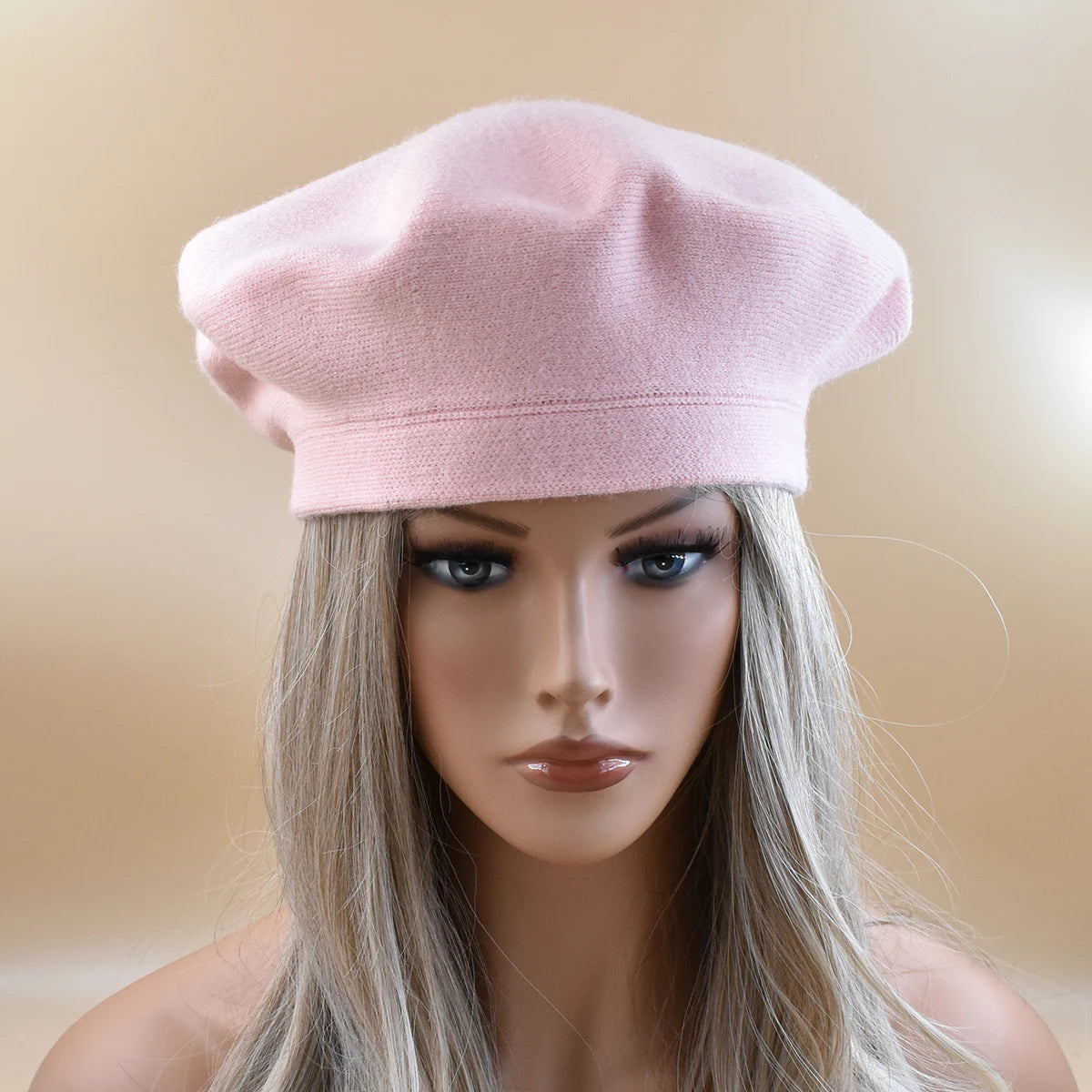 Women's Wool Knitted Beret Hat with Rhinestone Accents