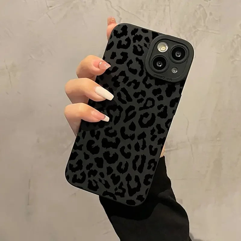 Black Print Leopard Graphic Phone Case