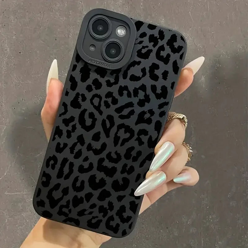 Black Print Leopard Graphic Phone Case