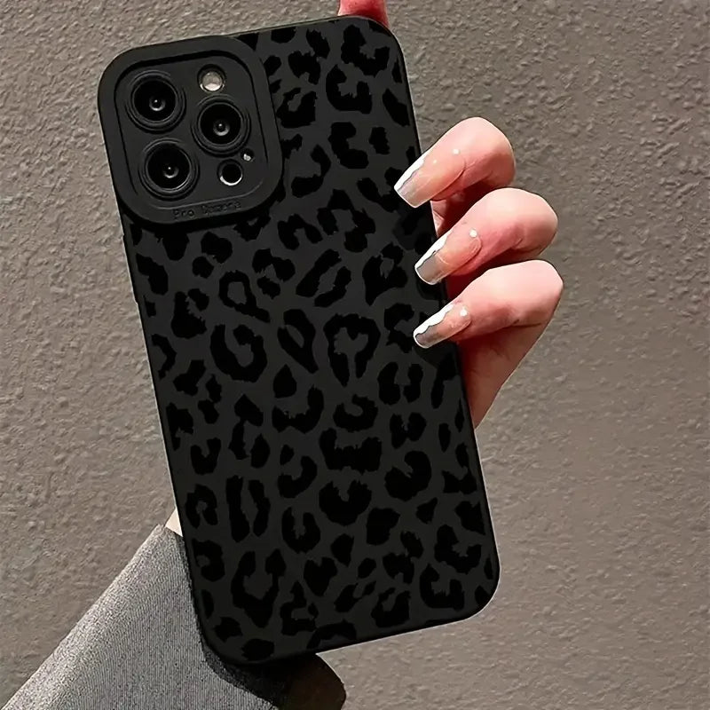 Black Print Leopard Graphic Phone Case