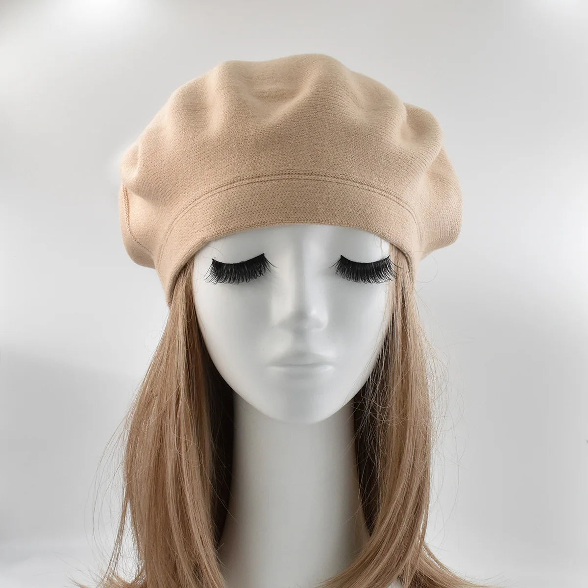 Women's Wool Knitted Beret Hat with Rhinestone Accents