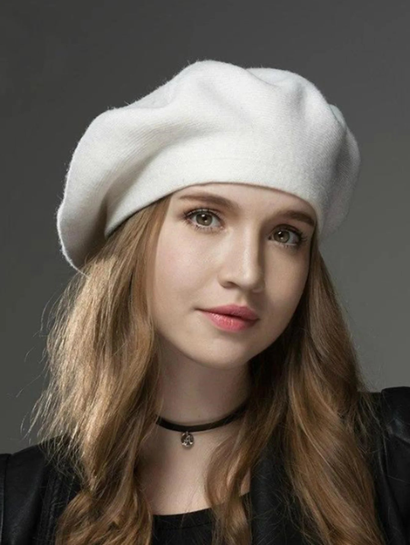 Women's Wool Knitted Beret Hat with Rhinestone Accents