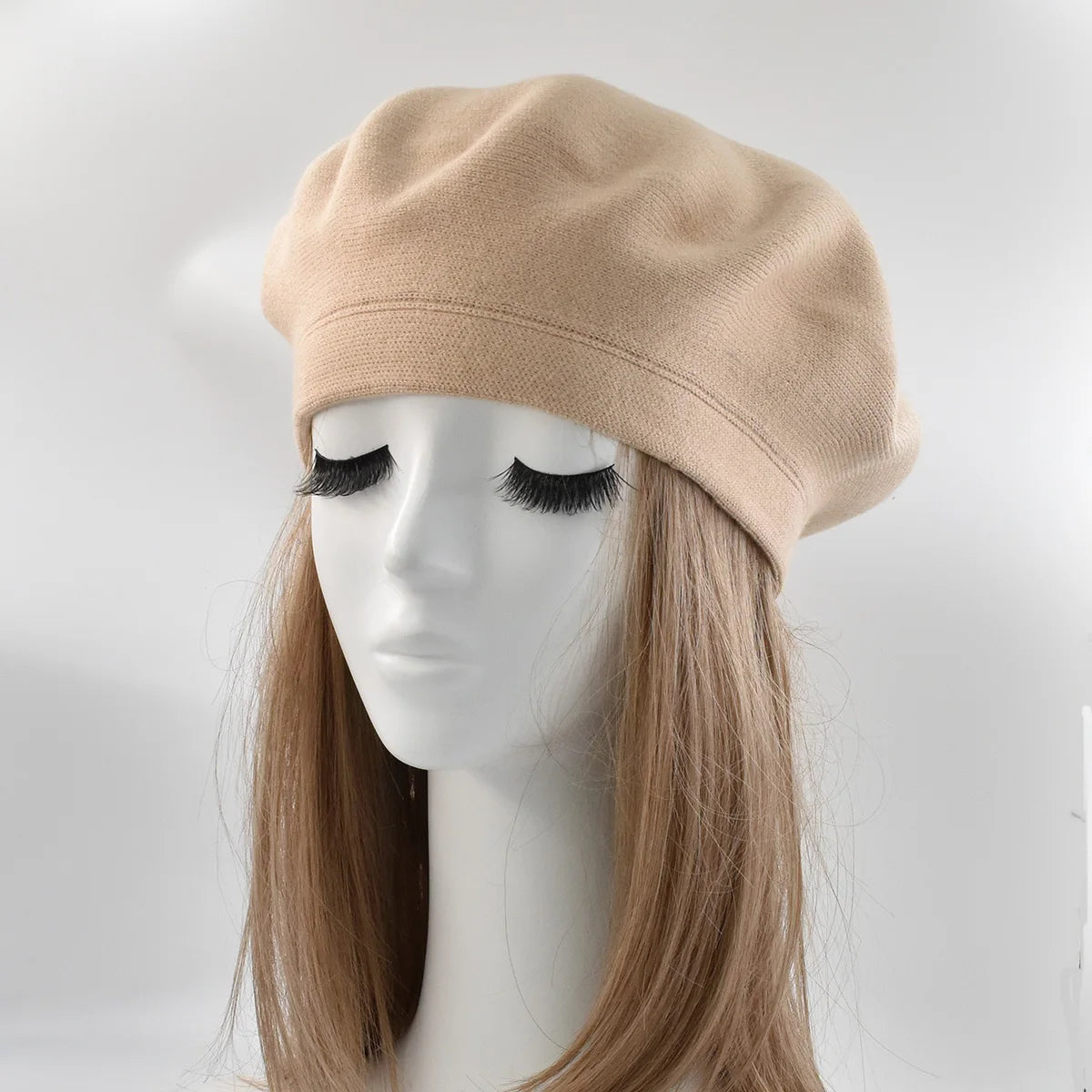 Women's Wool Knitted Beret Hat with Rhinestone Accents