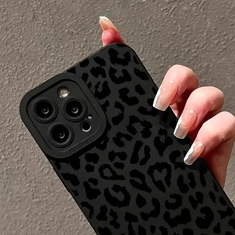 Black Print Leopard Graphic Phone Case