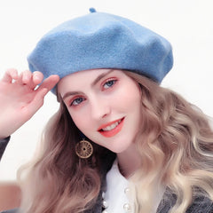 100% Wool Winter Beret Hat for Women Thick French Style Felt Cap